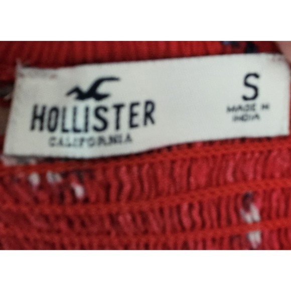 Hollister Retro Y2K Red Smocked Front Floral Buttoned Crop Top Womens Size Small - Picture 7 of 7